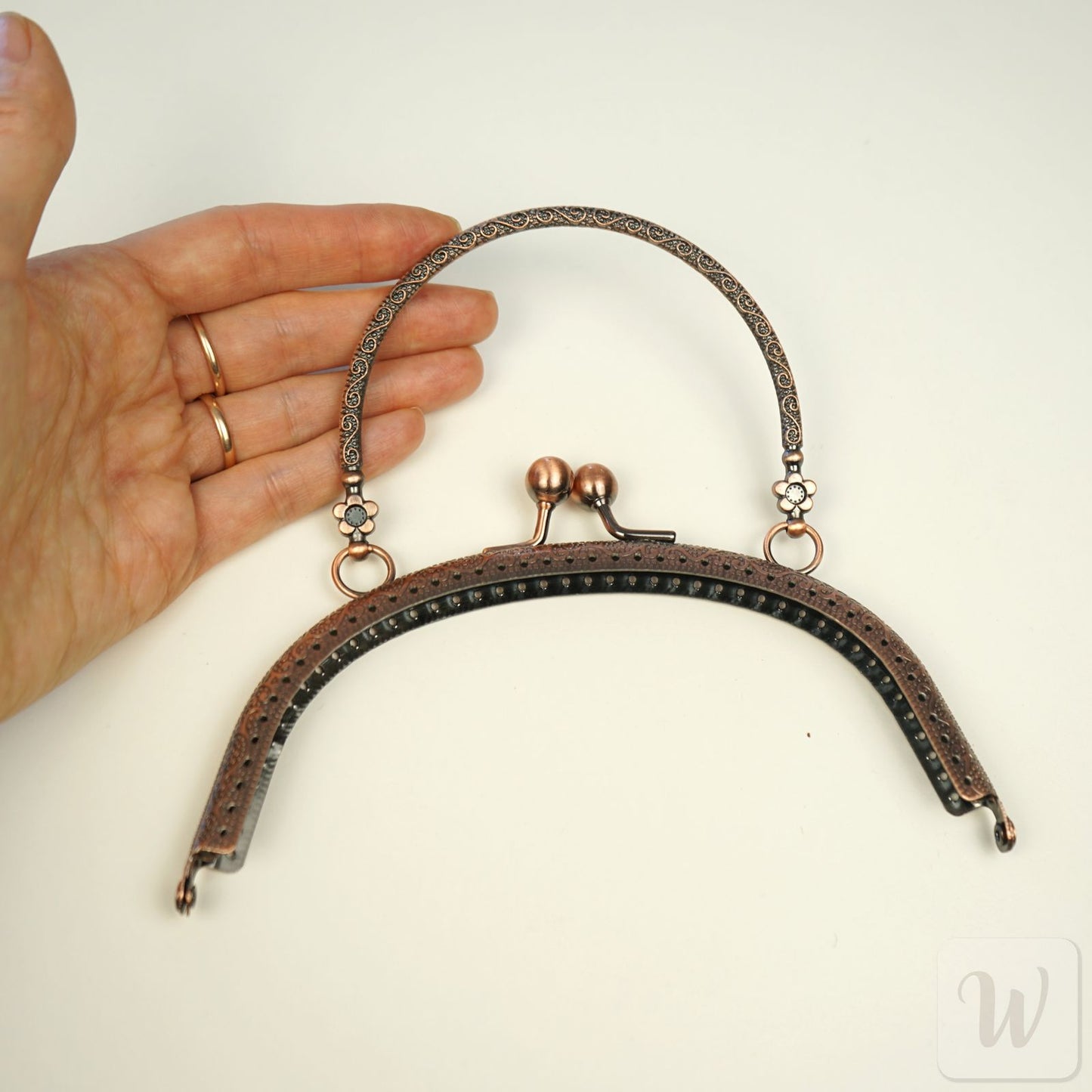 Metal Purse Frame / Bag Frame with Handle – 16 cm – DIY Clutch Hardware / Red Bronze and Brass