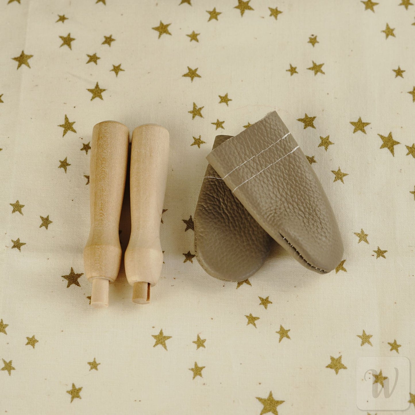 Two Wooden Holders & Leather Finger Cots