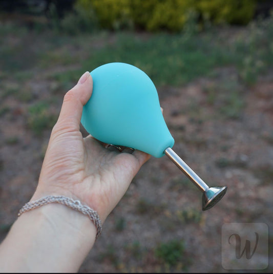 Wet felting water sprinkler bulb with soft rubber ball and spout for gentle, controlled water distribution