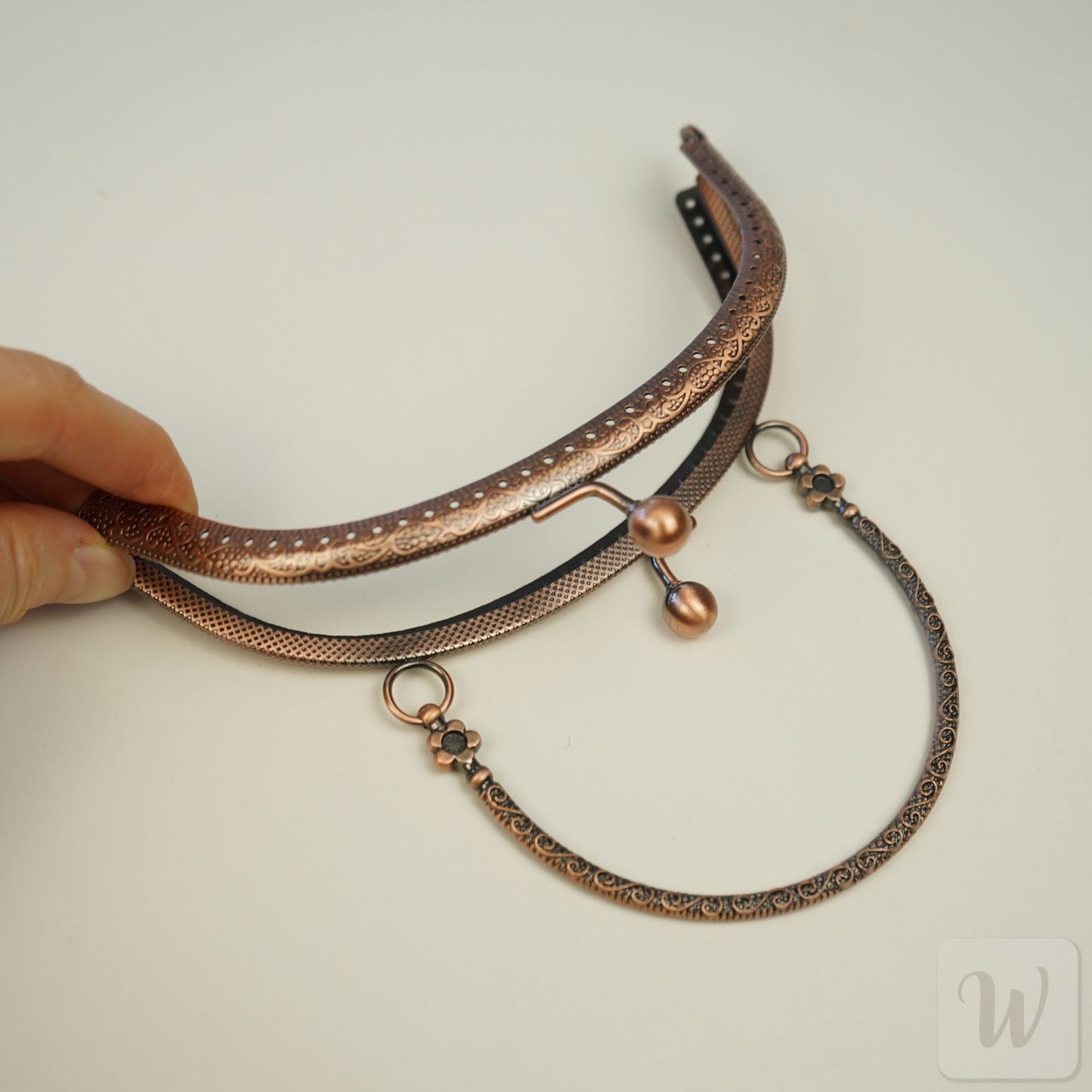 Metal Purse Frame / Bag Frame with Handle – 16 cm  – DIY Clutch Hardware / Red Bronze and Brass