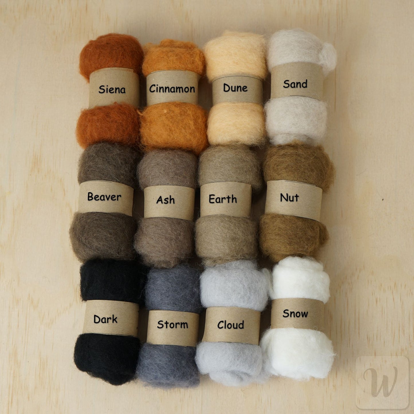 Carded Maori Felting Wool 12 Colours Set – Animal Mix / for needle and wet felting, DHG