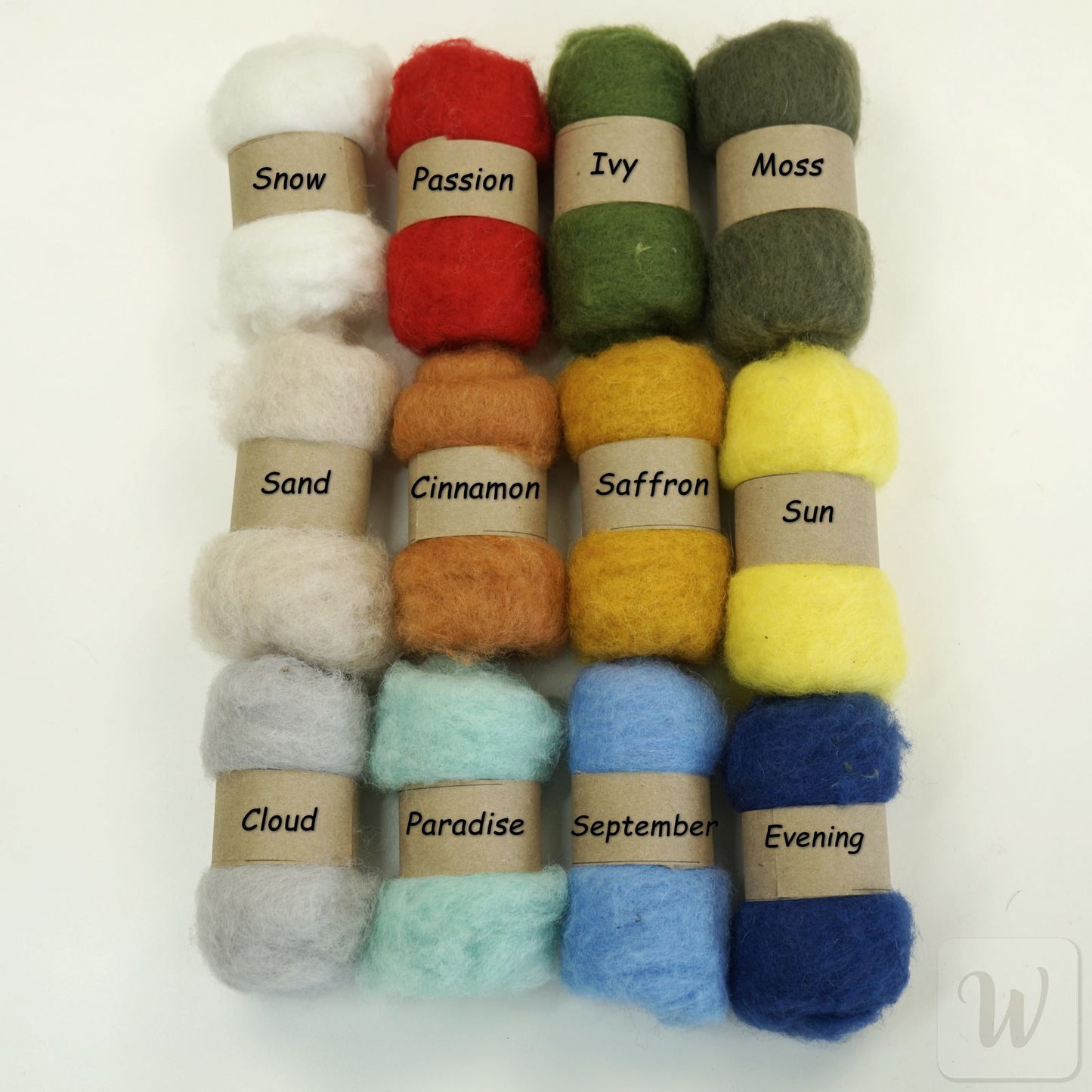 Carded Maori Felting Wool 12 Colours Set – Vivid Mix / for needle and wet felting, DHG