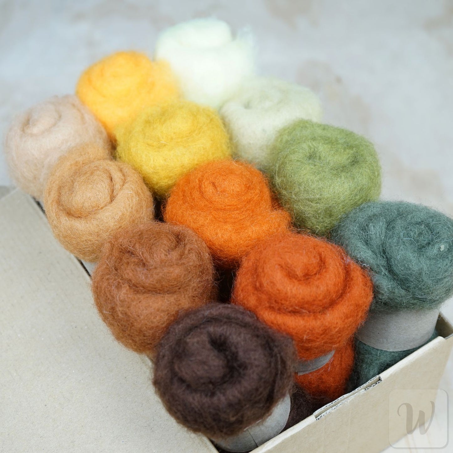 Carded Maori Felting Wool 12 Colours Set – Warm Forest Mix / for needle and wet felting, DHG