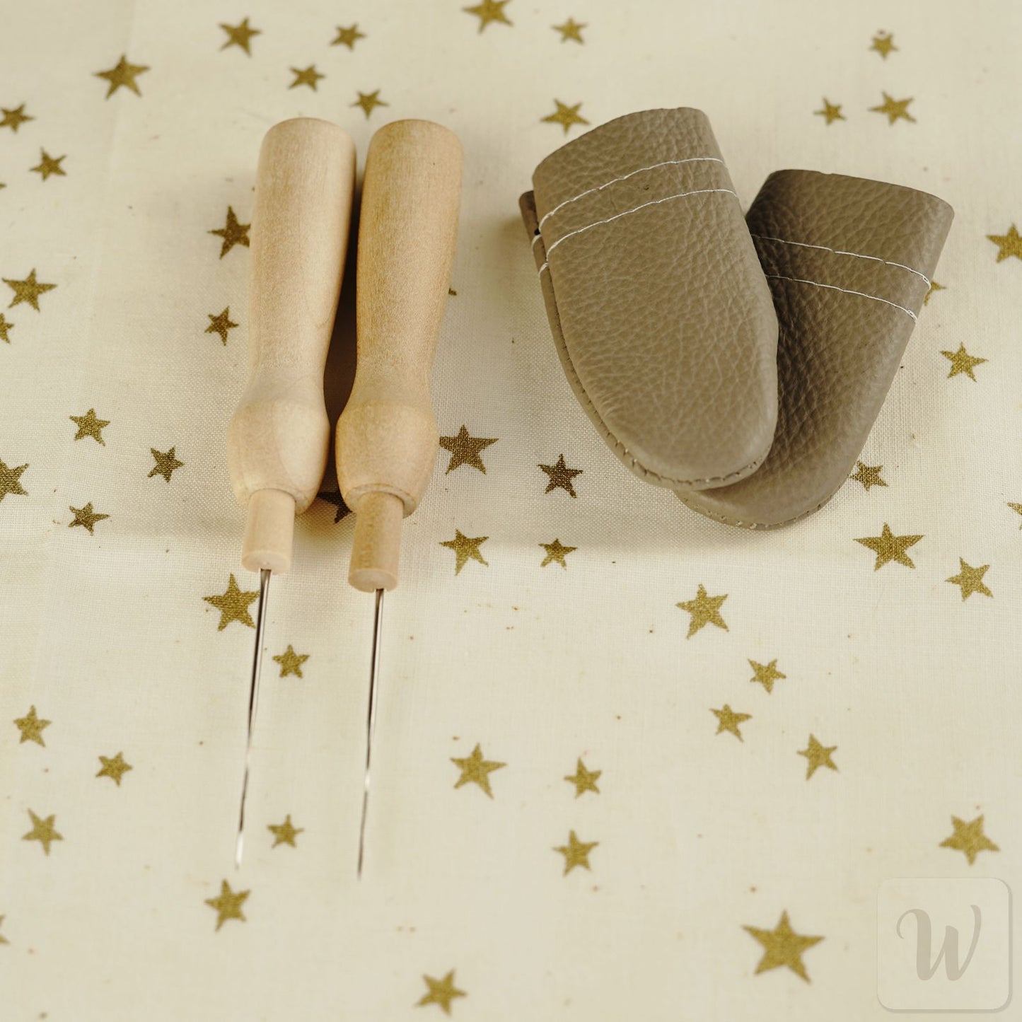 Two Wooden Holders & Leather Finger Cots