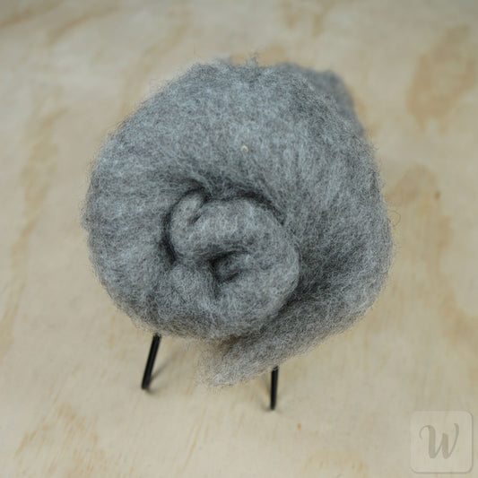 Bergschaf wool batt in natural soft grey colour, undyed carded wool, 33 microns, strong and durable for felting