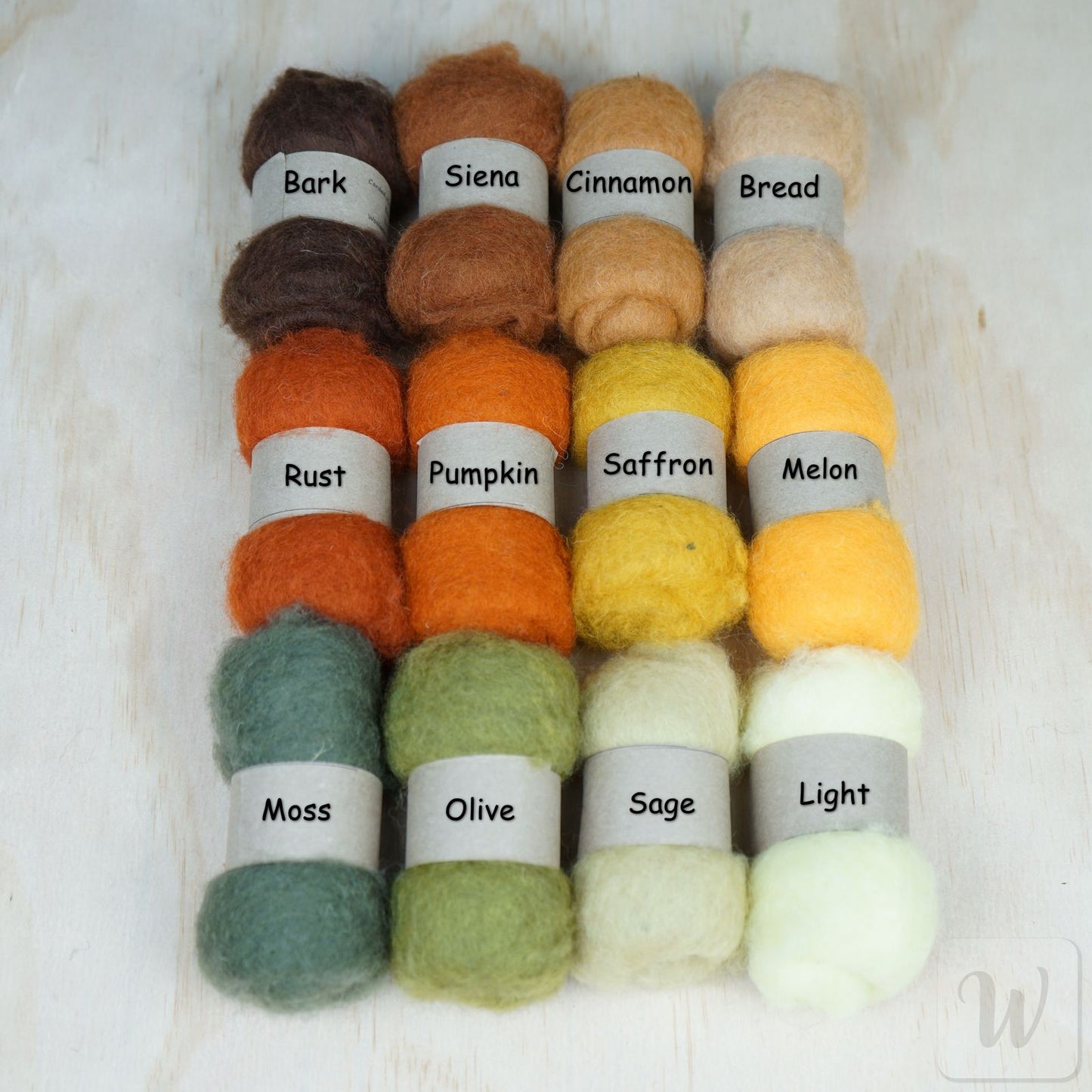 Carded Maori Felting Wool 12 Colours Set – Warm Forest Mix / for needle and wet felting, DHG