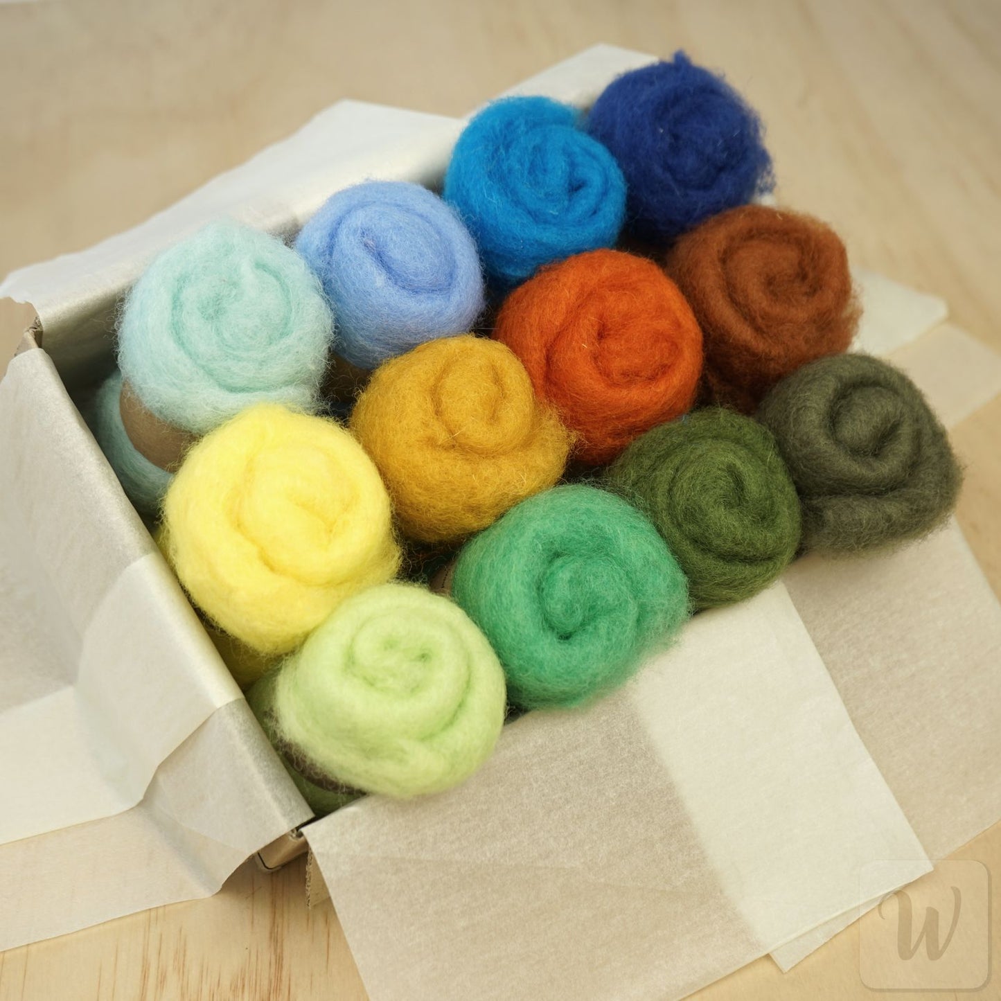Carded Maori Felting Wool 12 Colours Set – Bright Nature Mix / for needle and wet felting, DHG