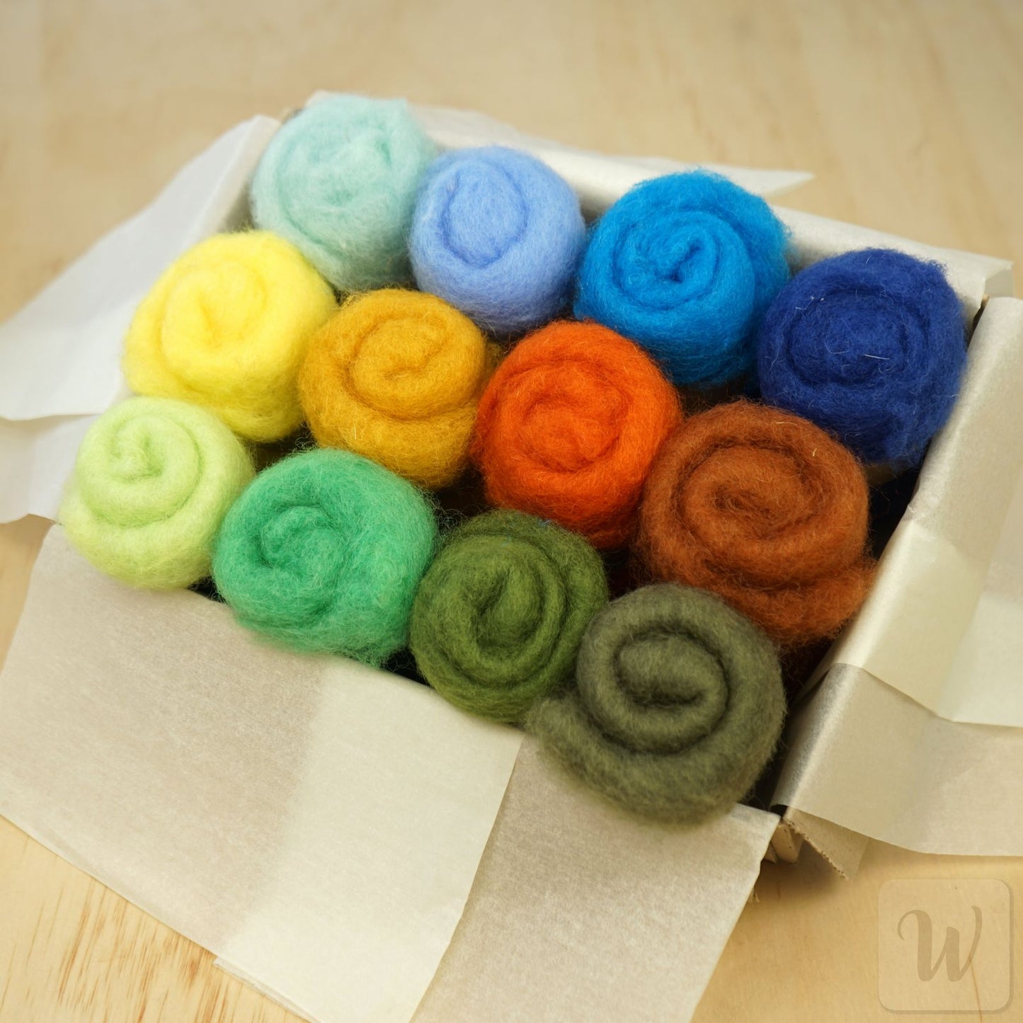 Carded Maori Felting Wool 12 Colours Set – Bright Nature Mix / for needle and wet felting, DHG