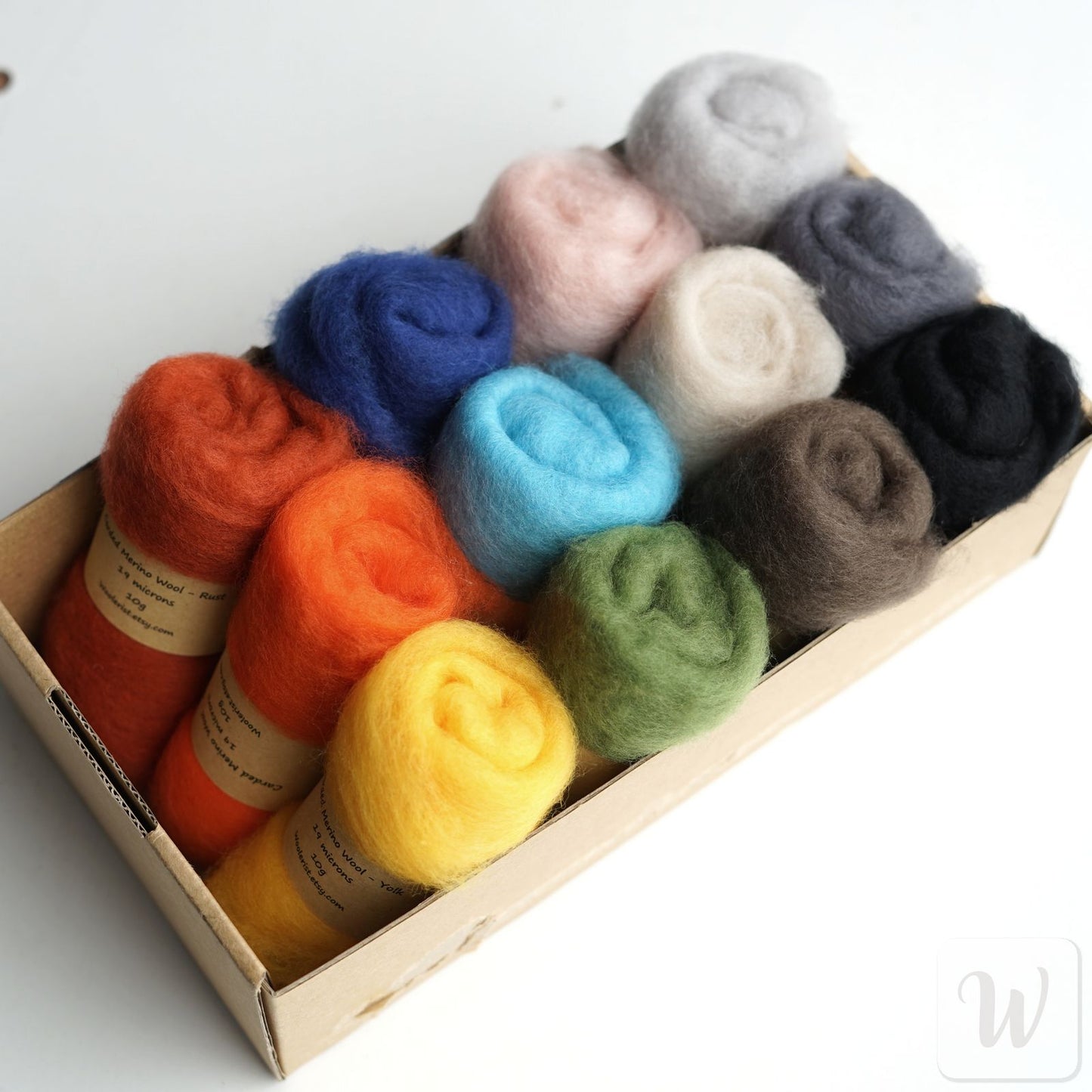 Extra Fine Merino 12 Colours Wool Set / Super Soft Carded Felting Wool / 19 microns / Perfect for Delicate and Detailed felting / DHG
