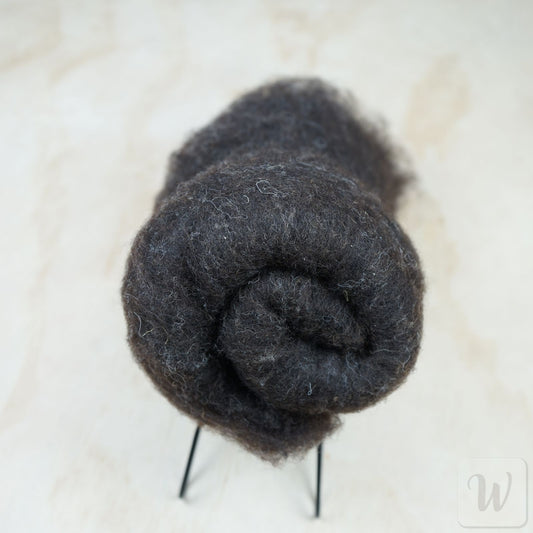 Bergschaf wool batt in natural dark brown colour, undyed carded wool, 33 microns, strong and durable for felting