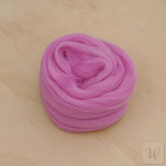 Corriedale wool tops roving in vibrant Cyclamen pink colour, soft smooth fibres for spinning and felting