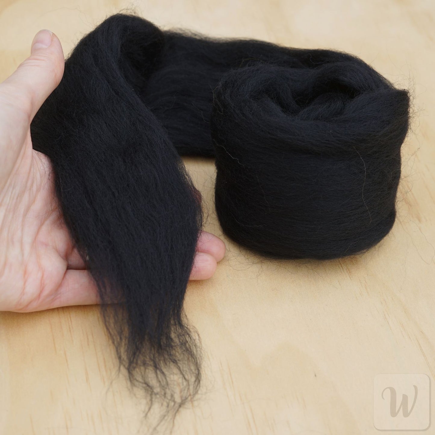 Premium Corriedale Wool Tops roving Black, 50g, the best wool for spinning, weaving, needle and wet felting, bright and soft, DHG