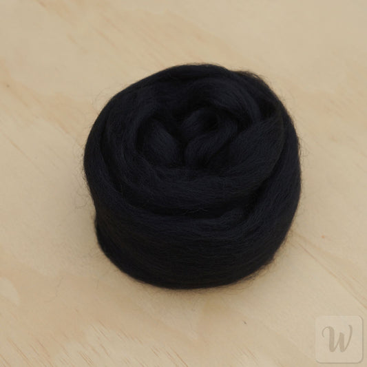 Corriedale wool tops roving in deep Black colour, soft smooth fibres for spinning and felting