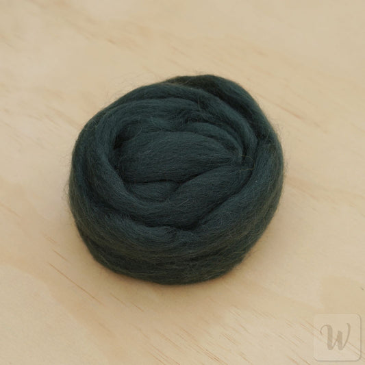 Corriedale wool tops roving in deep Fir green colour, soft smooth fibres for spinning and felting