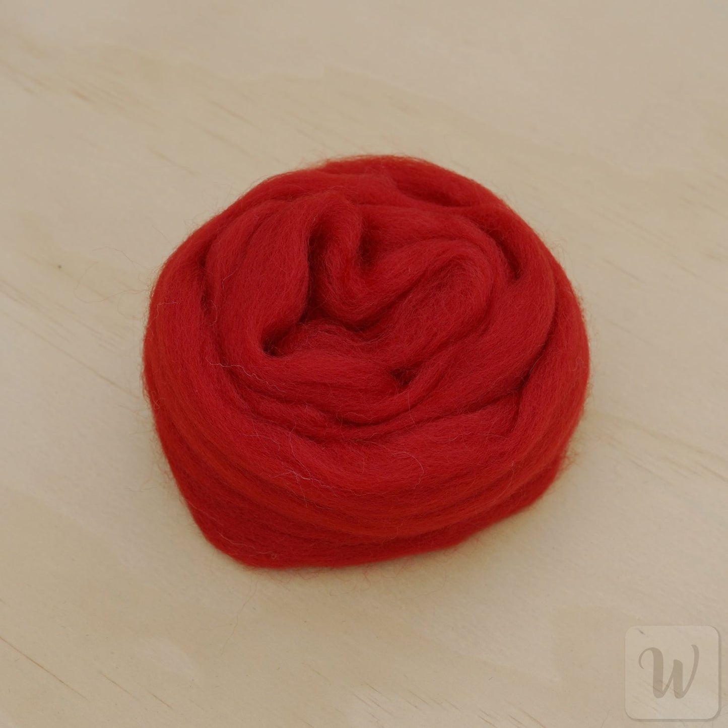 Corriedale wool tops roving in vibrant Passion red colour, soft smooth fibres for spinning and felting