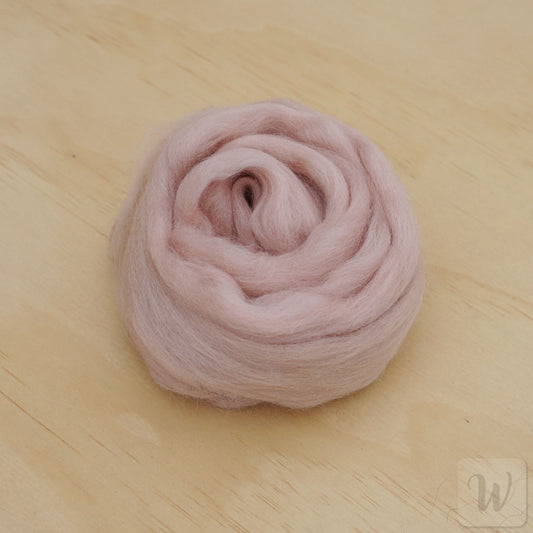 Corriedale wool tops roving in soft Shell pink colour, smooth fibres for spinning and felting