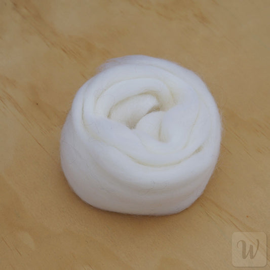 Corriedale wool tops roving in pure Snow white colour, soft smooth fibres for spinning and felting
