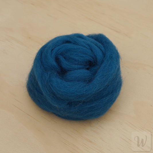  Corriedale wool tops roving in vibrant Teal blue-green colour, soft smooth fibres for spinning and felting