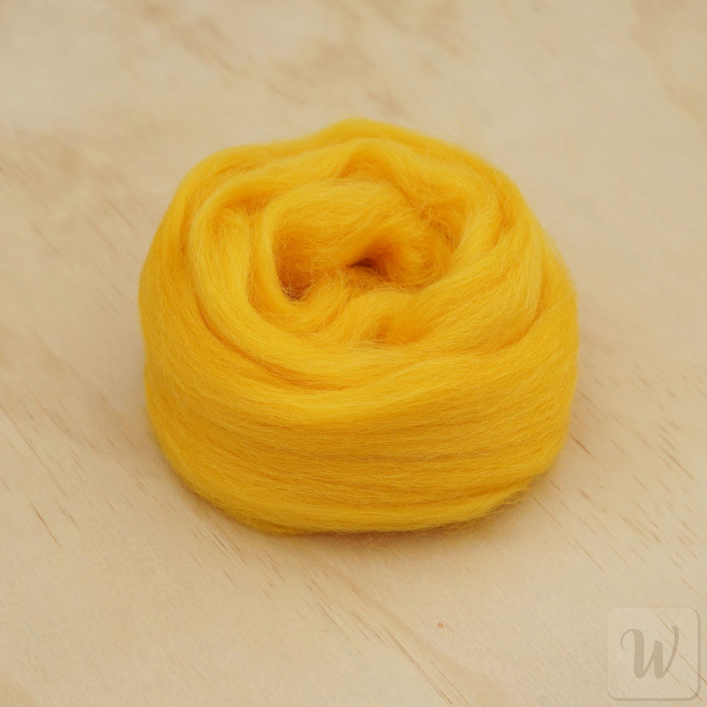 Corriedale wool tops roving in warm Yolk yellow colour, soft smooth fibres for spinning and felting